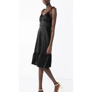 Nine West Black Empire Strappy Fit and Flare Midi‎ Dress Mineral Black Sz M  NEW